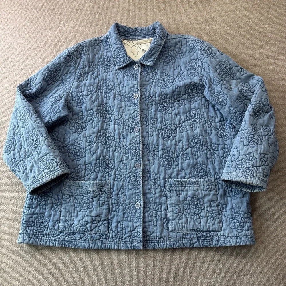 Coldwater Creek Soft Denim Quilted Floral Blue Jacket Woman's Size 3X - Picture 2 of 10